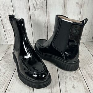 Franco Sarto L-Jimmie Patent Leather Water Resistant Combat Ankle Boots 7.5 NEW